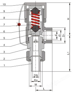 A21弹簧微启式螺纹阀(DN15~DN25) 主要外形连接尺寸图